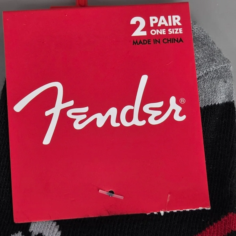 Fender Socks‎ Mens One Size 2 Pair Black Blue Guitar Logo Rock Music Aesthetic